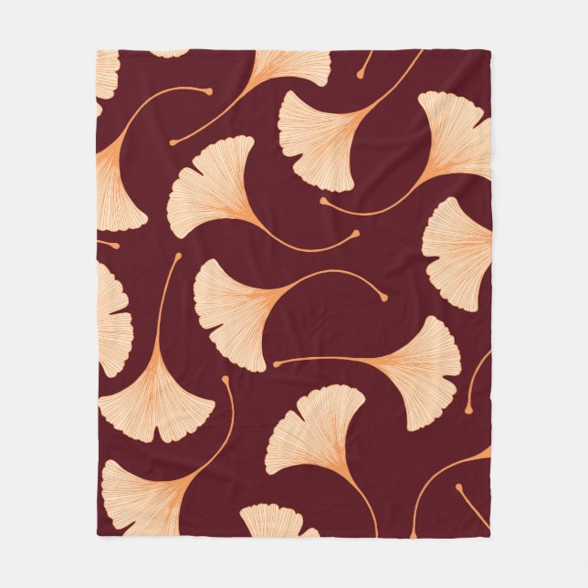 Couverture Polaire Feuilles de Ginkgo biloba, motif floral transparen (Devant)
