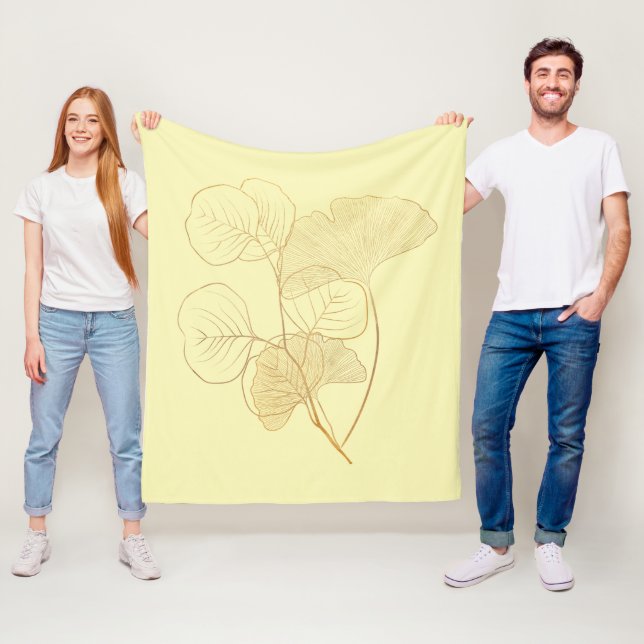 Couverture Polaire Feuilles de Ginkgo en Or Moderne (En situation)