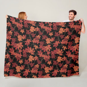 Couverture Polaire Feuilles de l'érable rouge d'automne sur fond noir