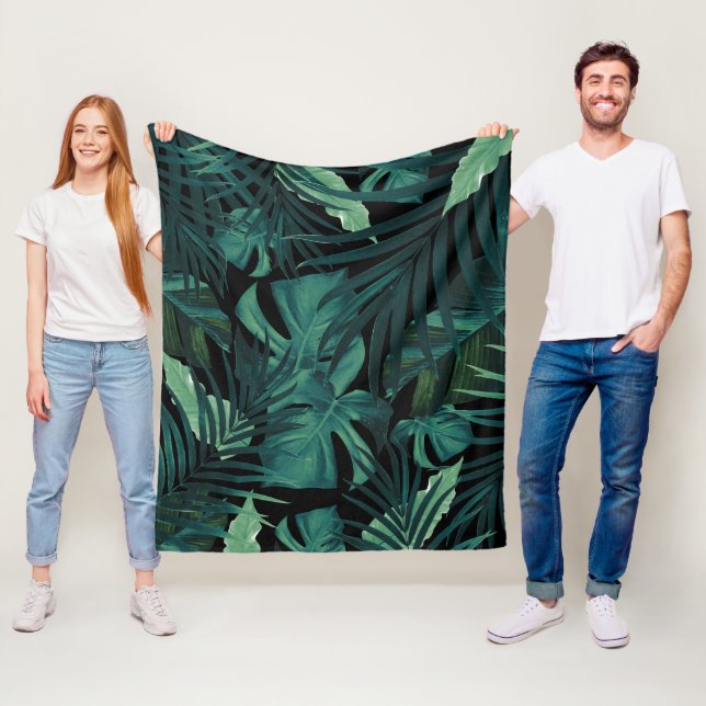 Couverture Polaire Feuilles de nuit de la jungle tropicale #1 #tropic (En situation)