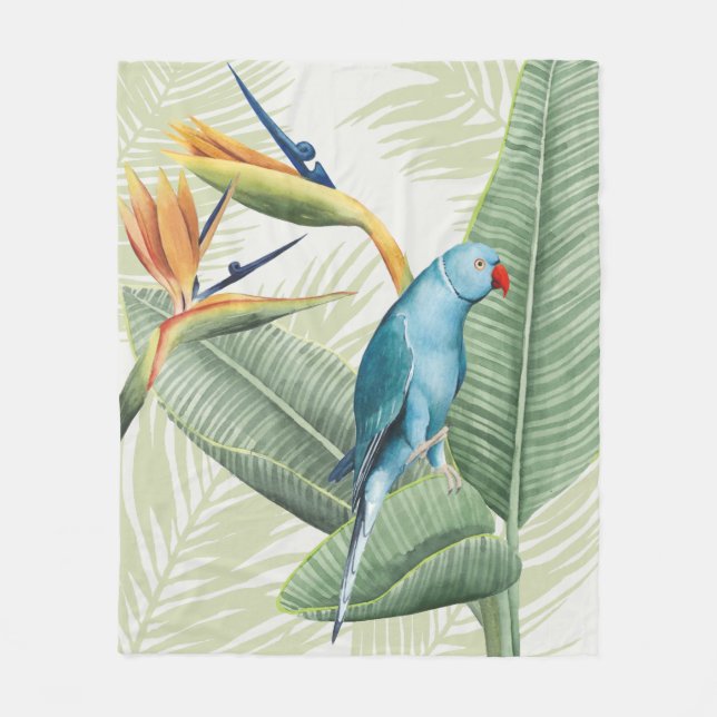 Couverture Polaire Feuilles De Palme Avec Oiseau Bleu (Devant)