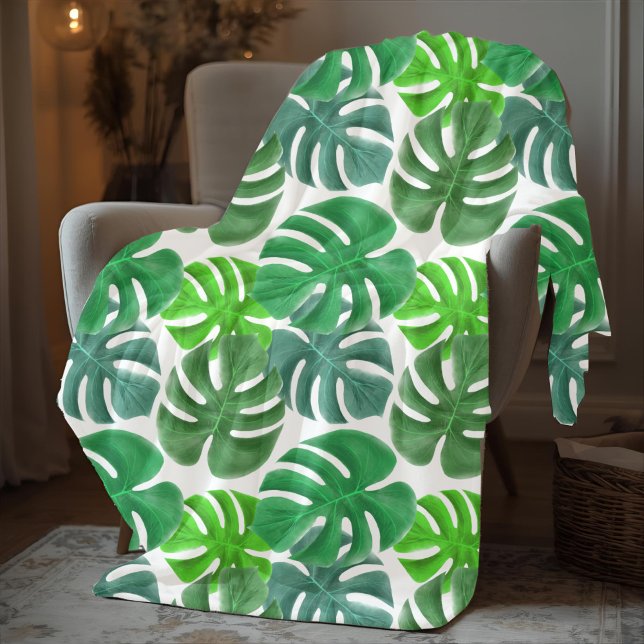 Couverture Polaire Feuilles de palmier vertes élégantes modernes (Elegant Modern Green Palm Leaves Fleece Blanket)