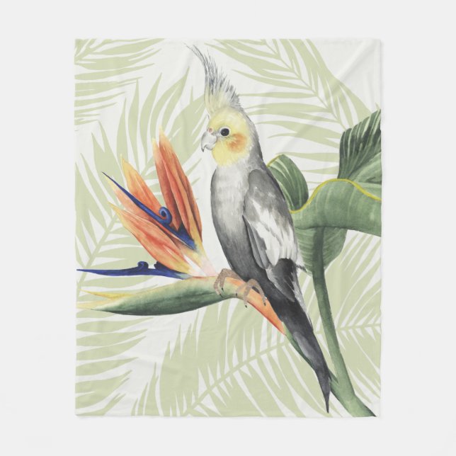 Couverture Polaire Feuilles de palmiers à oiseaux noirs (Devant)