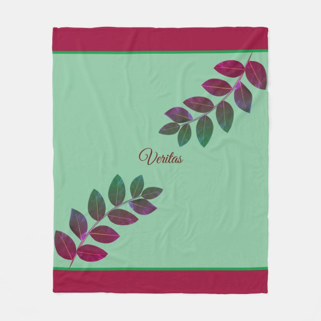 Couverture Polaire Feuilles de plantes vertes et bordeaux modernes (Devant)