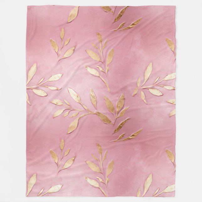 Couverture Polaire Feuilles en or rose Glam (Devant)