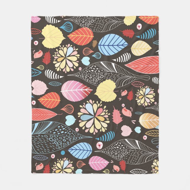 Couverture Polaire Feuilles et oiseaux d'automne. (Devant)