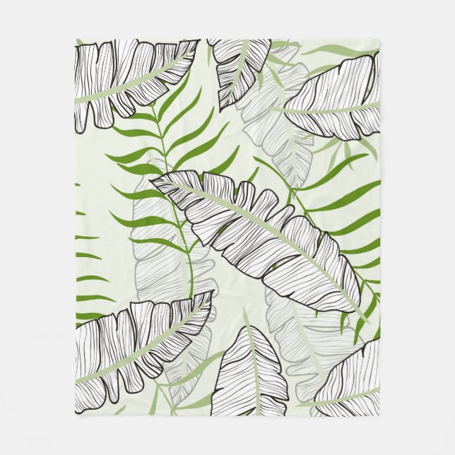 Couverture Polaire Feuilles exotiques sur un arrière - plan vert. Tro (Devant)