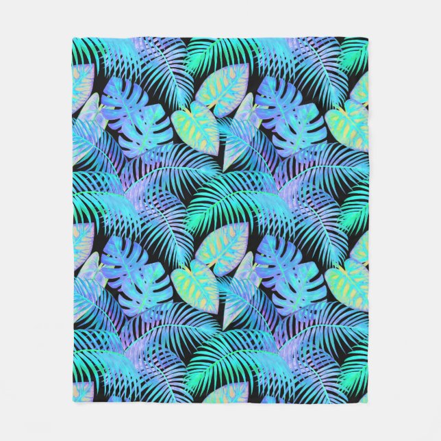 Couverture Polaire Feuilles Néon Tropicales (Devant)