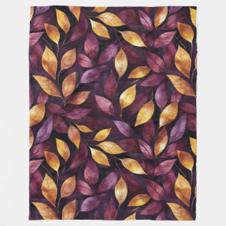 Couverture Polaire Feuilles Or Pourpre Bourgogne