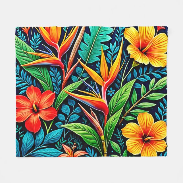 Couverture Polaire Feuilles Tropicales Fleurissent Art (Devant (Horizontal))