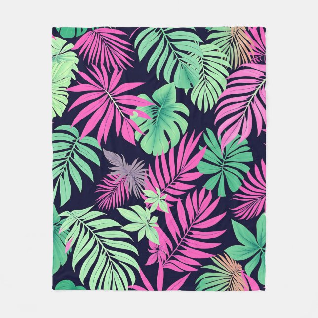Couverture Polaire Feuilles Tropicales Vibrantes Motif Néon (Devant)