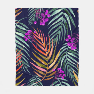 Couverture Polaire Feuilles tropicaux. Aquarelle feuilles d'un arbre,