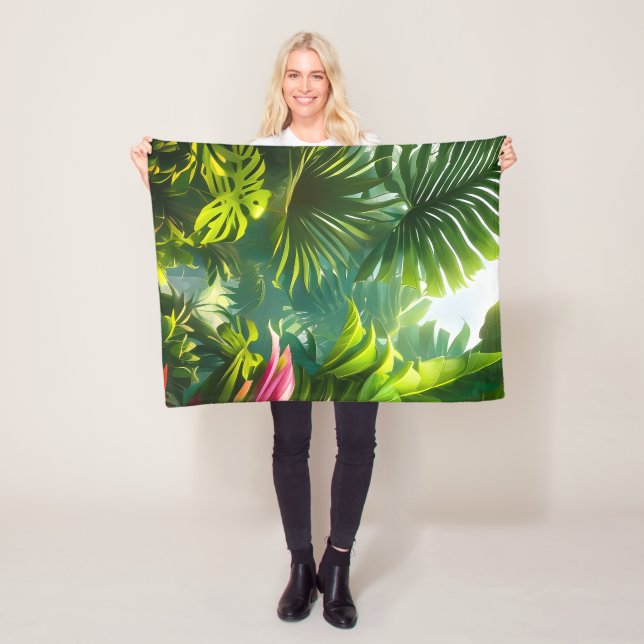 Couverture Polaire Feuilles tropicaux colorés et fleurs d'Hibiscus | (En situation)