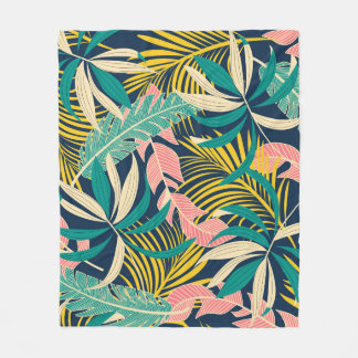 Couverture Polaire Feuilles tropicaux colorés : motif d'été.
