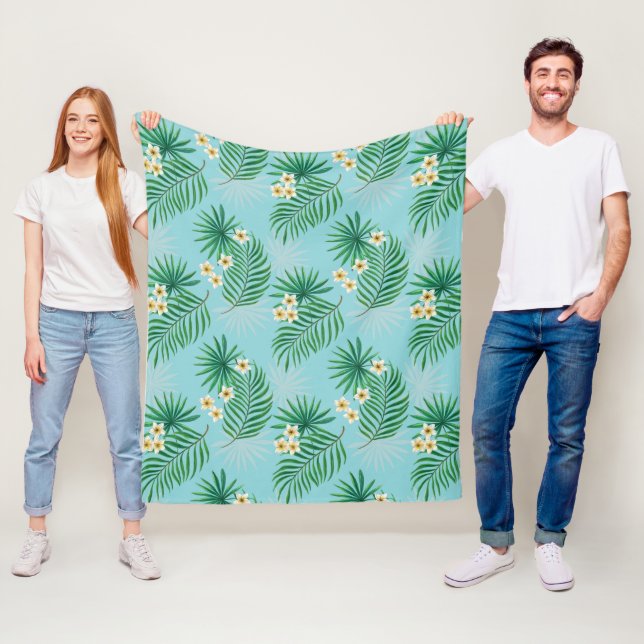 Couverture Polaire Feuilles tropicaux et fleurs (En situation)