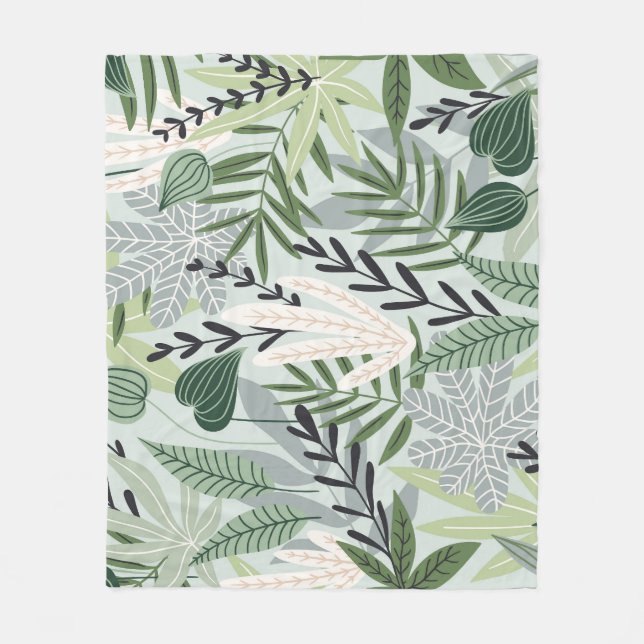 Couverture Polaire Feuilles tropicaux : impression Vintage à main. (Devant)