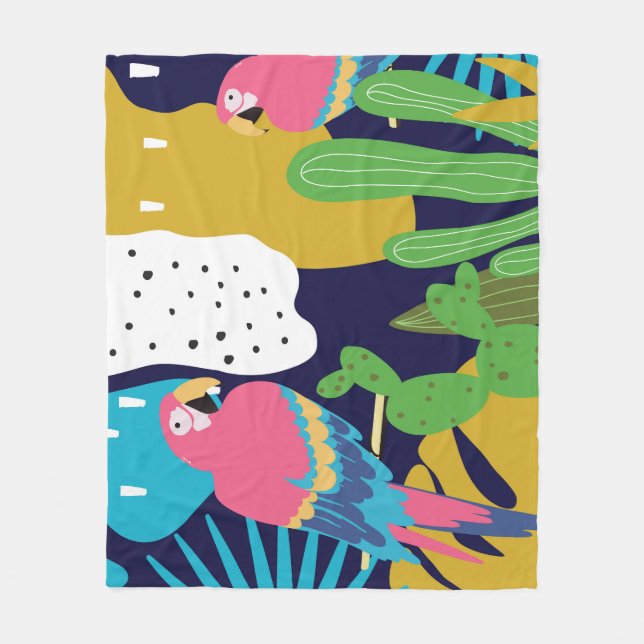 Couverture Polaire Feuilles tropicaux, perroquets : arrière - plan d' (Devant)