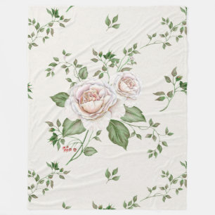 Couverture Polaire Feuilles vertes de Roses blanches