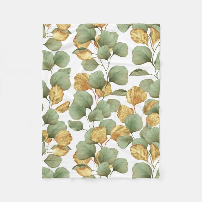 Couverture Polaire Feuilles verts et or. Motif (Devant)