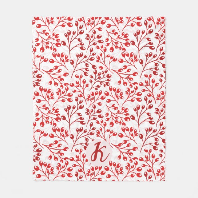 Couverture Polaire Feuilleté rouge Motif moderne Élégant Monogramme (Devant)
