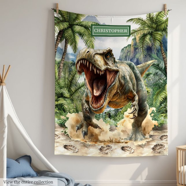 Couverture Polaire Fierce Tyrannosaurus Blanche Nom personnalisé pour (Fierce Tyrannosaurus Blanket Custom Name for Kids)
