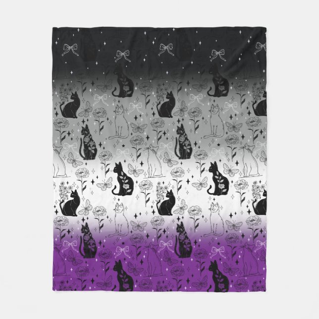 Couverture Polaire Fierté asexuée Chat Noir - Mystique Sorcière (Devant)