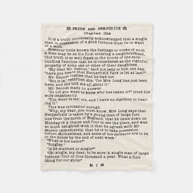 Couverture Polaire Fierté de Jane Austen et citation de littérature (Devant)