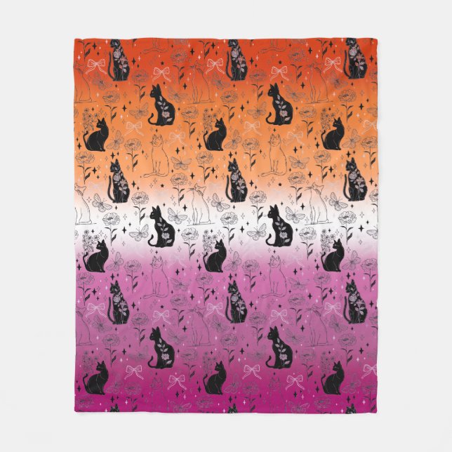 Couverture Polaire Fierté lesbienne Chat Noir - Mystique Sorcière (Devant)