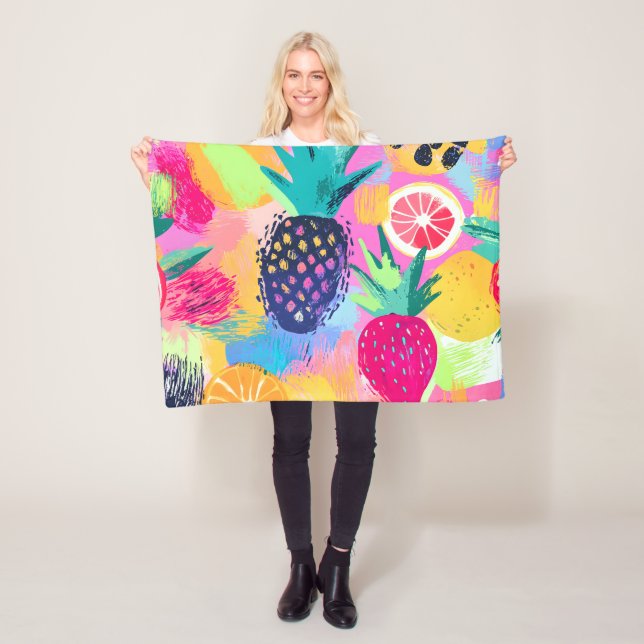 Couverture Polaire Fiesta Abstraite de fruits tropicaux Paradise (En situation)