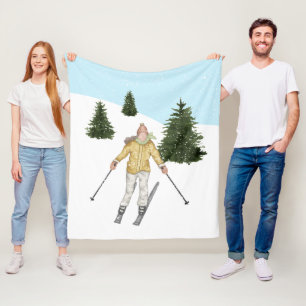 Couverture Polaire Fille à l'aquarelle faisant du ski dans une scène 