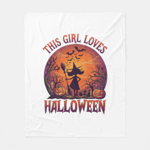 Couverture Polaire Fille aime Halloween Sorcière Citrouilles Chauves-