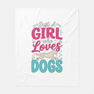 Couverture Polaire Fille aime les chiens Typographie de gravure vinta