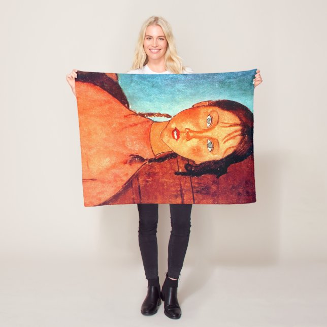 Couverture Polaire Fille aux nattes, Modigliani (En situation)