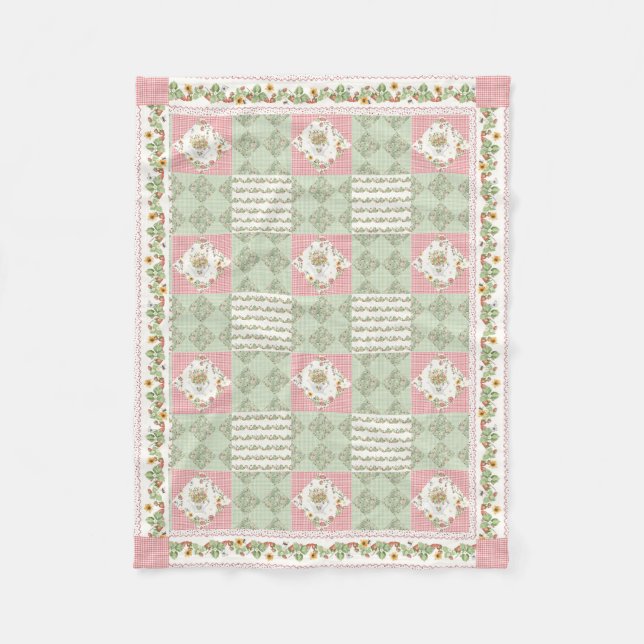 Couverture Polaire Fille Bébé Floral Gingham Fraises d'Été (Devant)