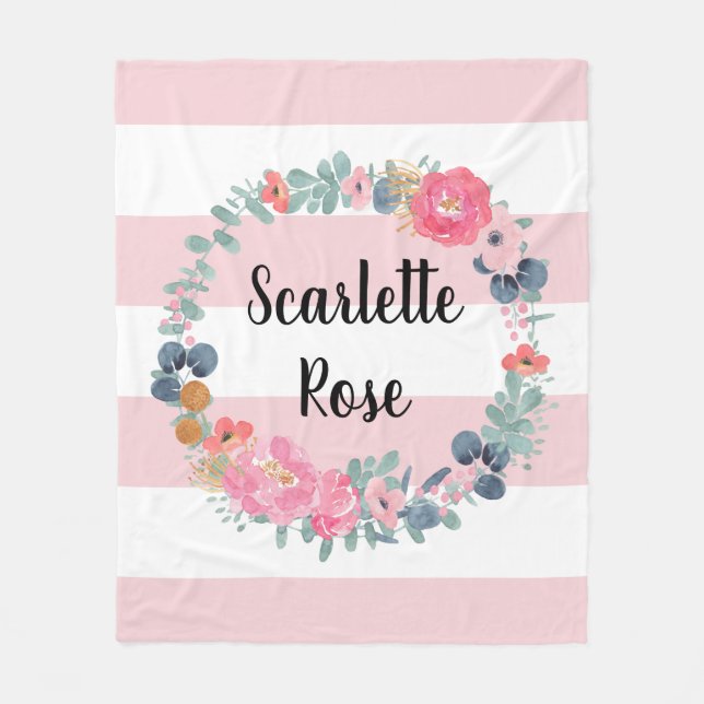 Couverture Polaire Fille-bébé rose pâle personnalisée Wreath (Devant)