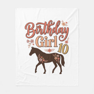 Couverture Polaire Fille d'anniversaire 10 Cheval Floral Design Vecto