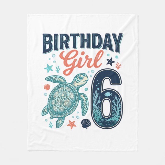 Couverture Polaire Fille d'anniversaire 6 Tortue de mer Conception ve (Devant)