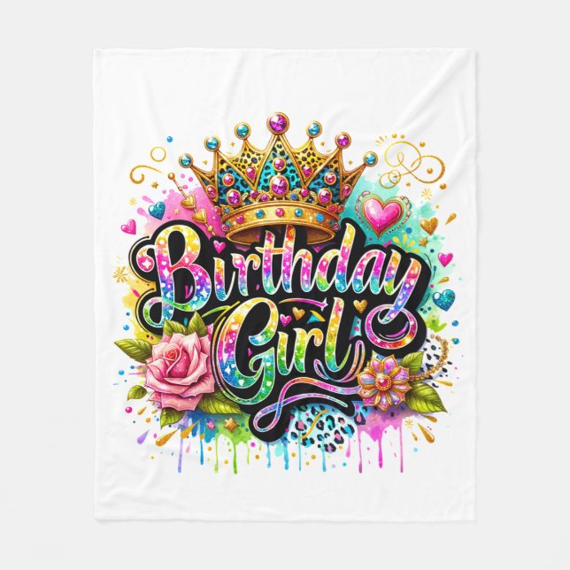 Couverture Polaire Fille d'anniversaire royale colorée (Devant)