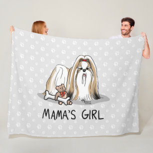 Couverture Polaire Fille de maman Chih Tzu (blanc tan) Chien Maman mi