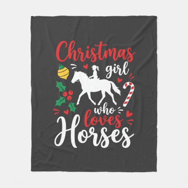 Couverture Polaire Fille de Noël qui aime les chevaux (Devant)