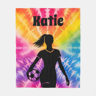 Couverture Polaire Fille de soccer Personnalisée Cravate-Dye Rainbow 