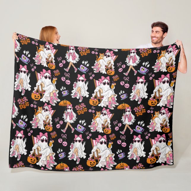 Couverture Polaire Fille fantôme rose Halloween Mignonne Épouvantable (En situation)