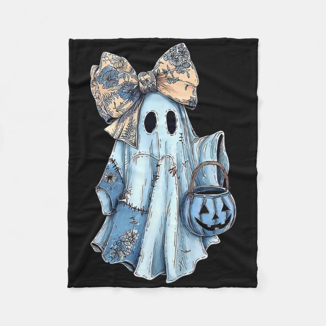 Couverture Polaire Fille Halloween Blue Denim Ghost Preppy Ghost Bow (Devant)