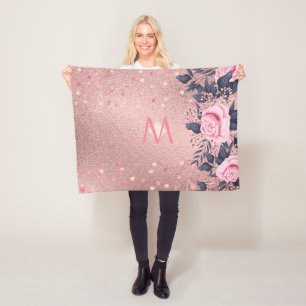 Couverture Polaire Fille jamais ROSEGOLD Bleu rose Floral MONOGRAS