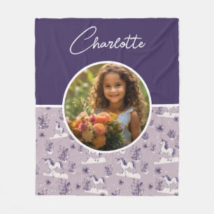 Couverture Polaire Fille Licorne Violet Personnalisée avec Nom