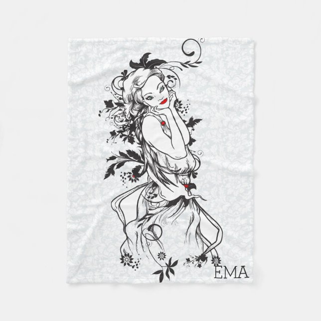 Couverture Polaire Fille Monogrammée Avec Lèvres Rouges (Devant)