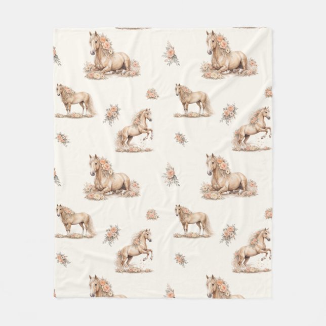Couverture Polaire Fille Peach Cheval Roses Motif (Devant)