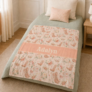 Couverture Polaire Fille Peach Western Coquette Shabby Chic Monogramm