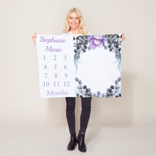 Couverture Polaire Fille Purple Floral Baby Girl Milestone Baby (En situation)