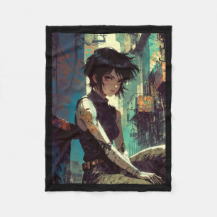 Couverture Polaire Fille Rétro Anime Cyberpunk Guerrière d'un Avenir